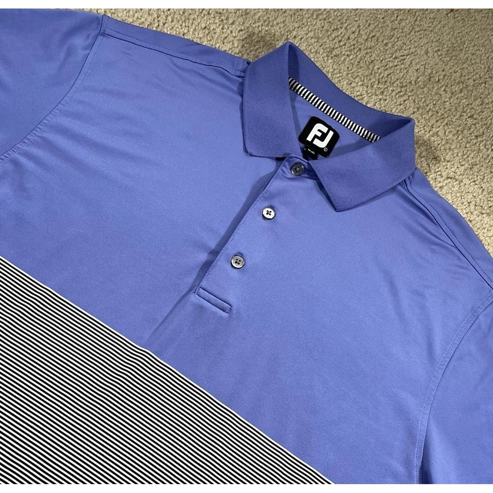 Footjoy FJ Mens Large‎ Purple Black Performance Golf Polo Shirt Striped Light